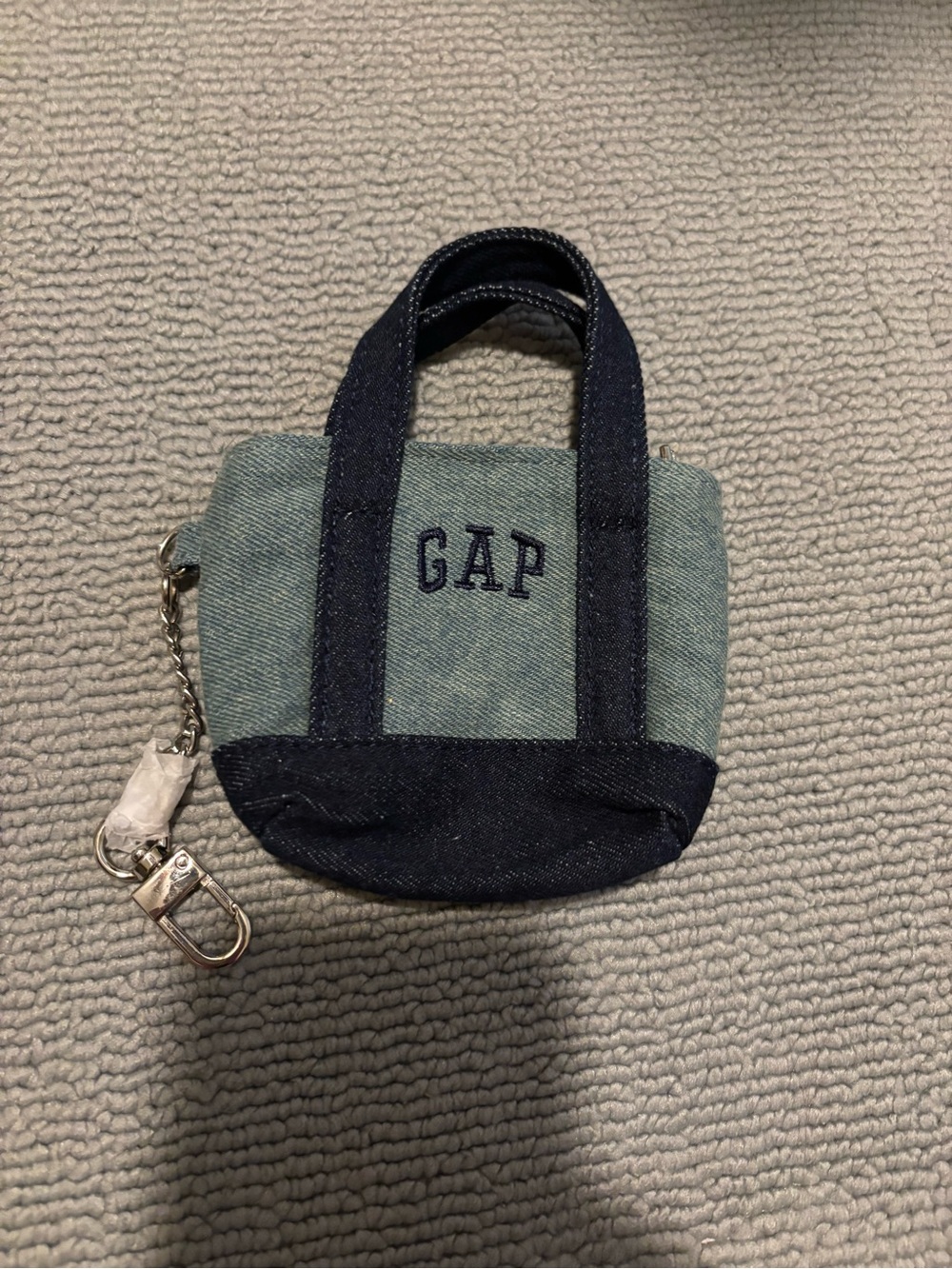 GAP Two-Tone Denim Mini Tote Keyring in Light and Dark Blue
